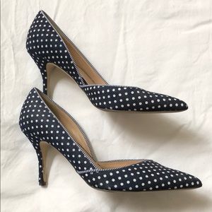 J Crew Collette Navy Denim Polka Dot D’Orsay Pumps
